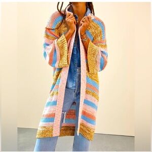 X Anthropologie Textured Striped Cardigan Pink Rose Duster Sweater ONE Size